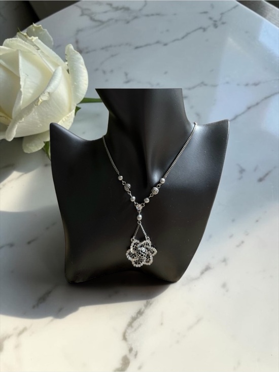 Givenchy Jewelry - Givenchy Silver-Tone Pave Filigree Crystal Flower Necklace